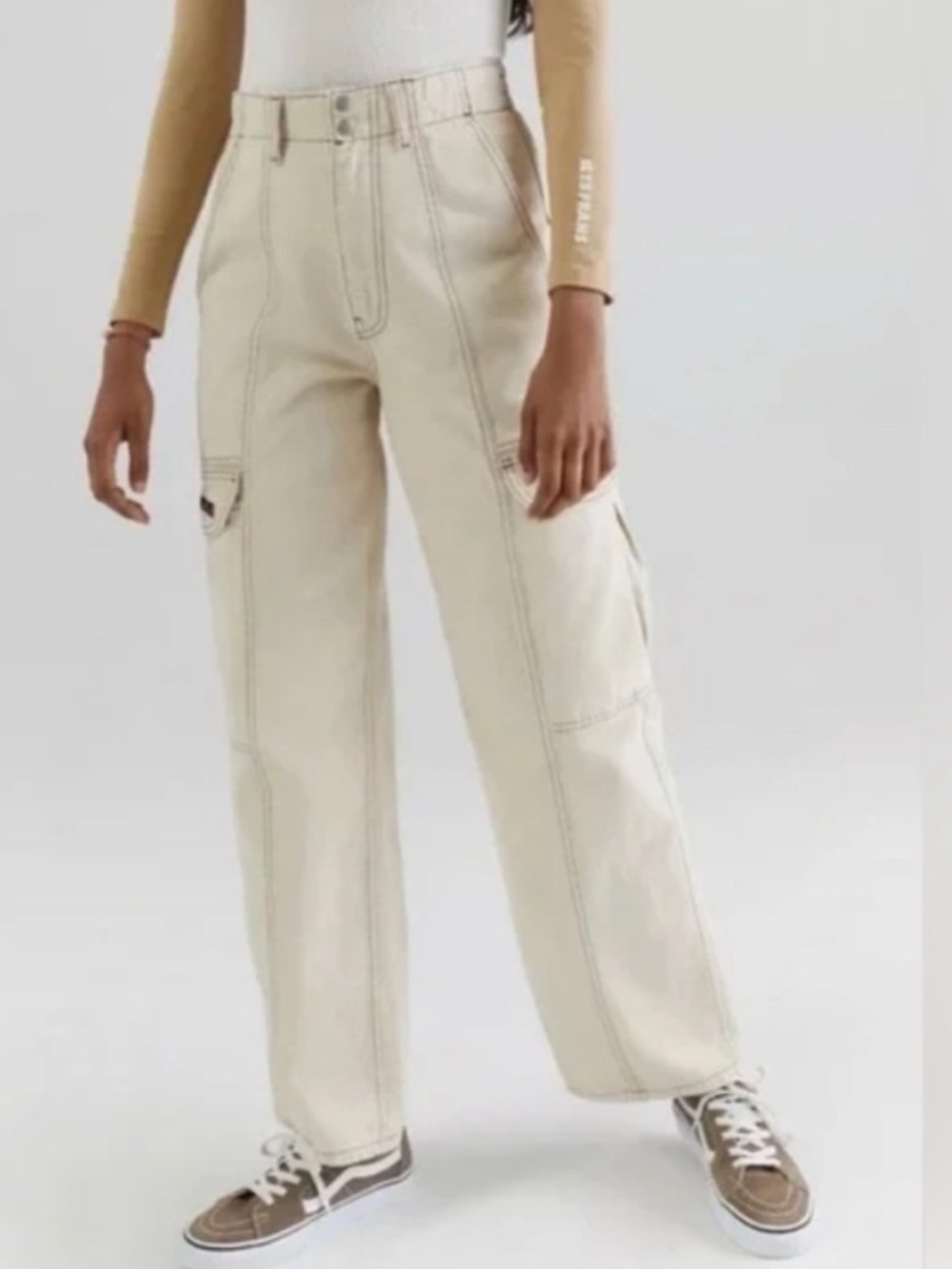 BDG Beige Relaxed Skate Jeans w/ Elastic Waist & Utility Pockets size Women’s 30